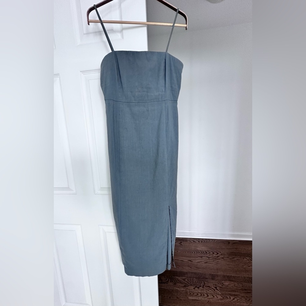 Theory Slip Dress Size 2 Long Maxi straps Sleeveless Gray Blue Slit Sundress